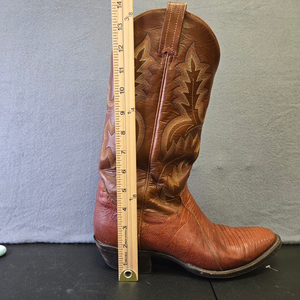 Mens Brown Lizard Skin Western Cowboy Boots Pointed Toe Stitched Leather 8.5D - Picture 10 of 14